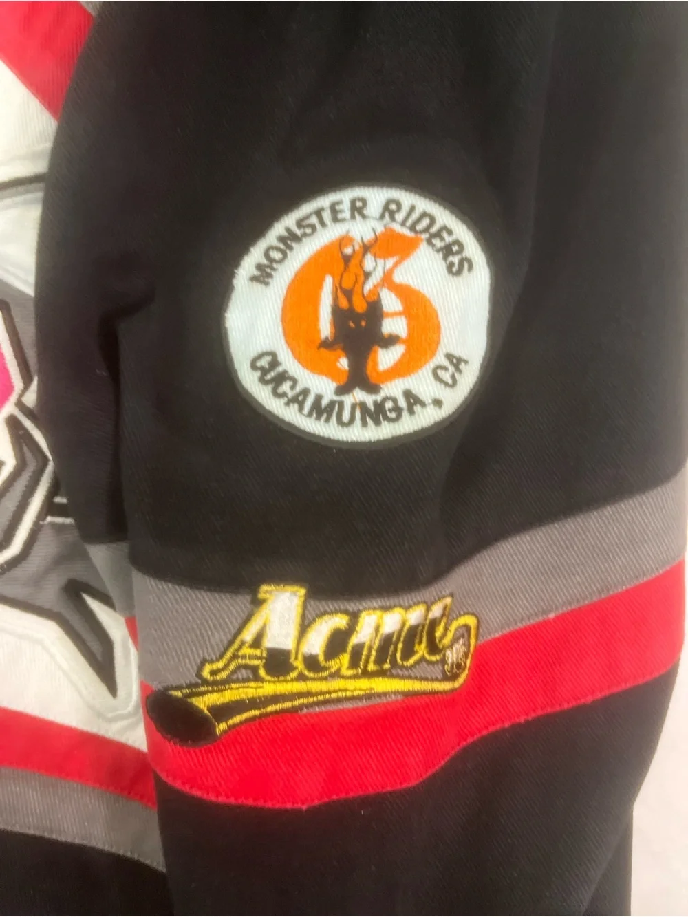 Sz XL ACME NASCAR Sylvester Graphic Bomber Jacket - Black/White/Red vintage